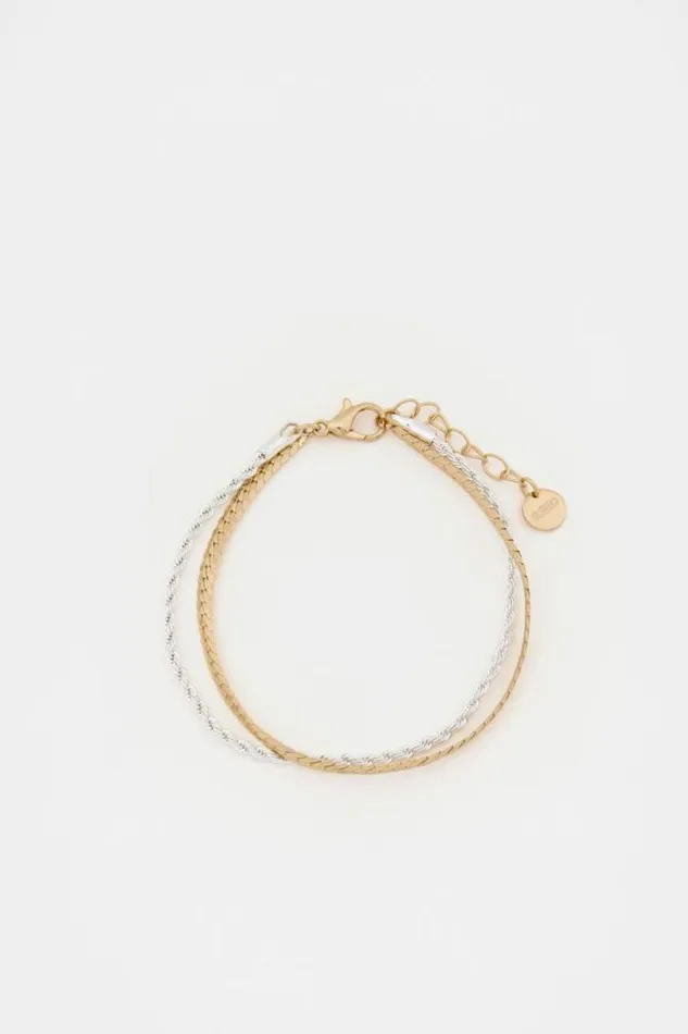 Women Jewellery Seed Heritage Mixed Chain Two Strand Bracelet Silver Gold
