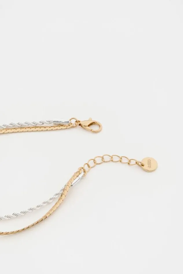 Women Jewellery Seed Heritage Mixed Chain Two Strand Bracelet Silver Gold