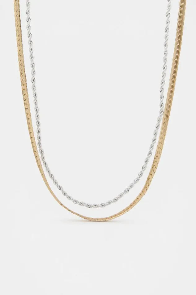 Women Jewellery Seed Heritage Mixed Chain Two Strand Necklace Silver Gold