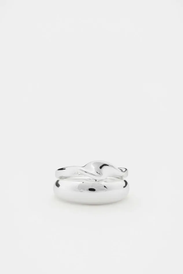 Women Jewellery Seed Heritage Sculptural Twist Ring Set Silver