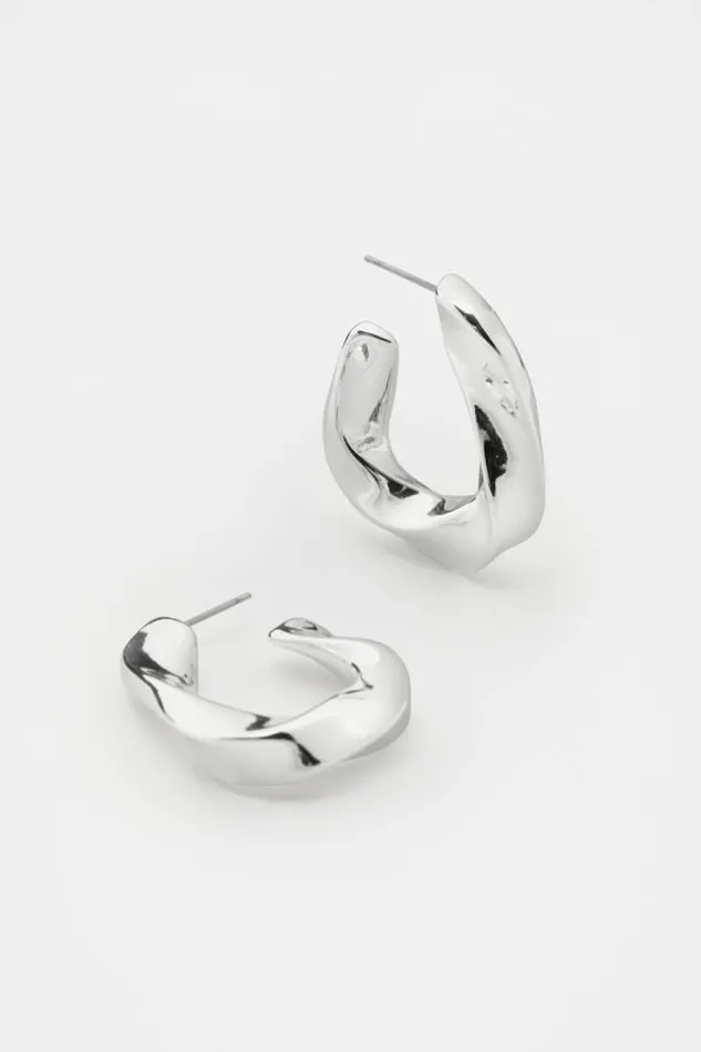 Women Jewellery Seed Heritage Sculptural Twist Triangle Hoop Silver