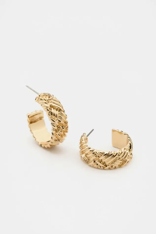Women Jewellery Seed Heritage Woven Texture Hoops Gold