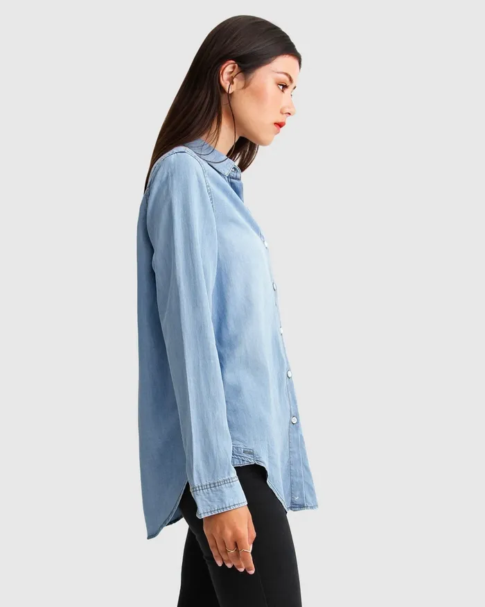 Women Keep Me Wild Denim Top 8211 Indigo Tops Belle and Bloom