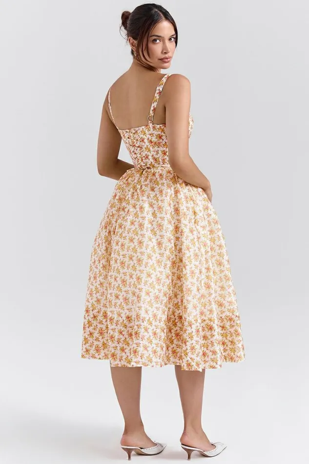 Women Kelly Royal Rose Print Corset Midi Sundress House Of CB Dresses
