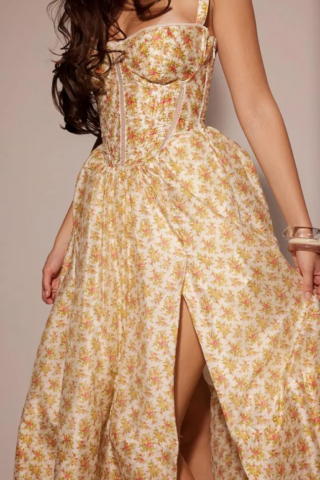 Women Kelly Royal Rose Print Corset Midi Sundress House Of CB Dresses