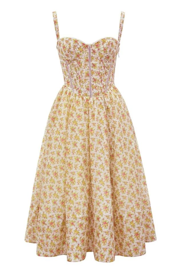 Women Kelly Royal Rose Print Corset Midi Sundress House Of CB Dresses