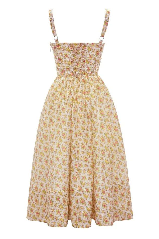 Women Kelly Royal Rose Print Corset Midi Sundress House Of CB Dresses