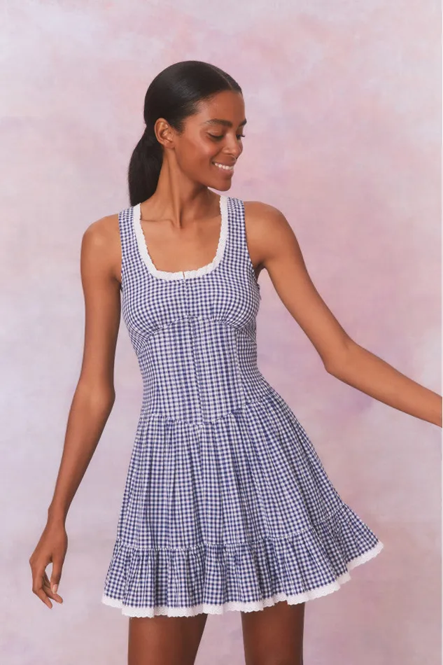WomenKids Dresses LoveShackFancy Ceronne Gingham Cotton Mini Dress Nautical Twilight WomenKids Dresses LoveShackFancy Ceronne Gingham Cotton Mini Dress Nautical Twilight
