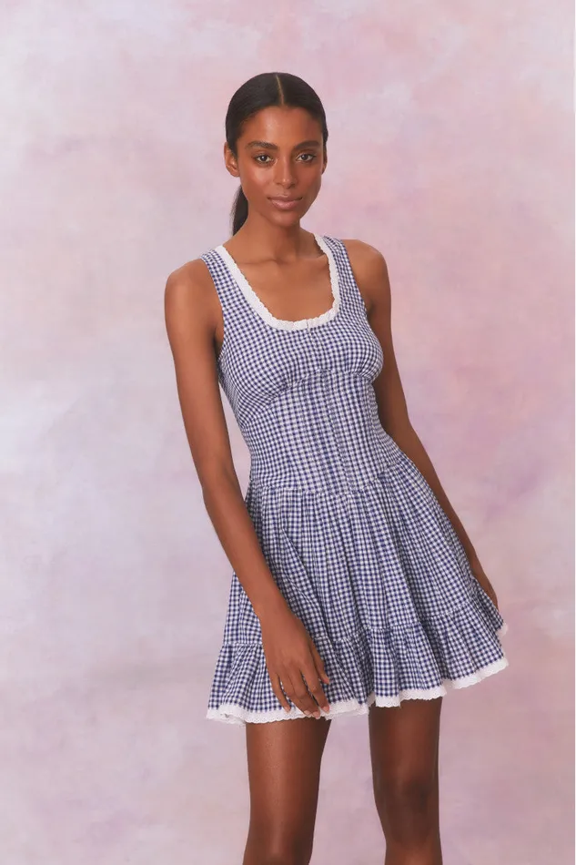 WomenKids Dresses LoveShackFancy Ceronne Gingham Cotton Mini Dress Nautical Twilight WomenKids Dresses LoveShackFancy Ceronne Gingham Cotton Mini Dress Nautical Twilight