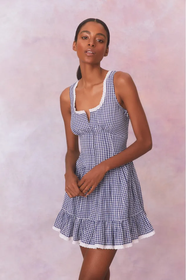 WomenKids Dresses LoveShackFancy Ceronne Gingham Cotton Mini Dress Nautical Twilight WomenKids Dresses LoveShackFancy Ceronne Gingham Cotton Mini Dress Nautical Twilight