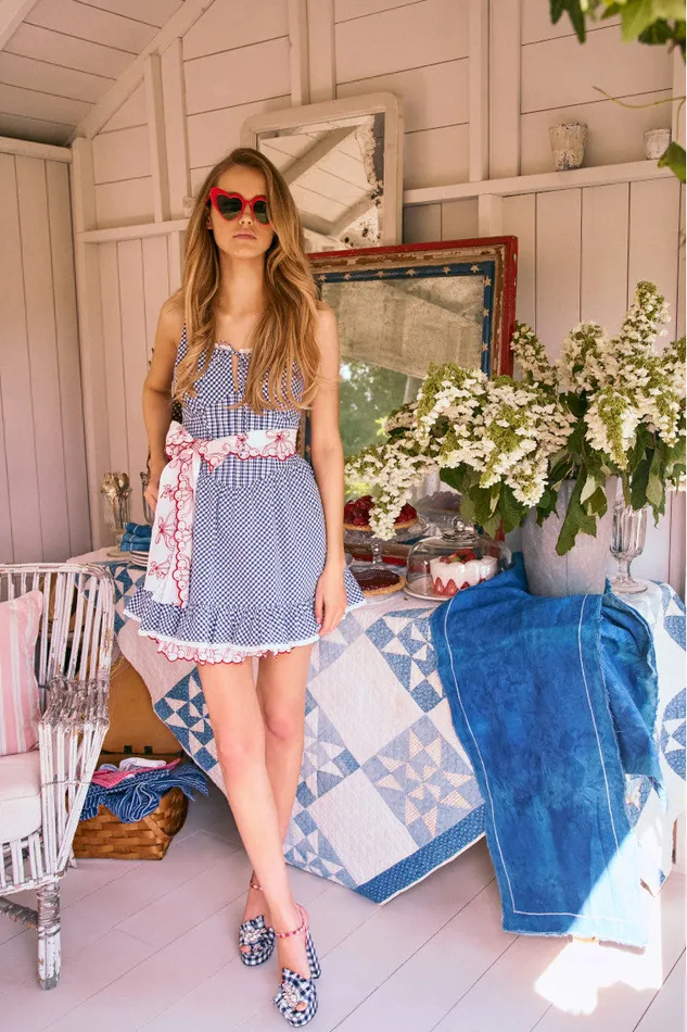 WomenKids Dresses LoveShackFancy Ceronne Gingham Cotton Mini Dress Nautical Twilight WomenKids Dresses LoveShackFancy Ceronne Gingham Cotton Mini Dress Nautical Twilight
