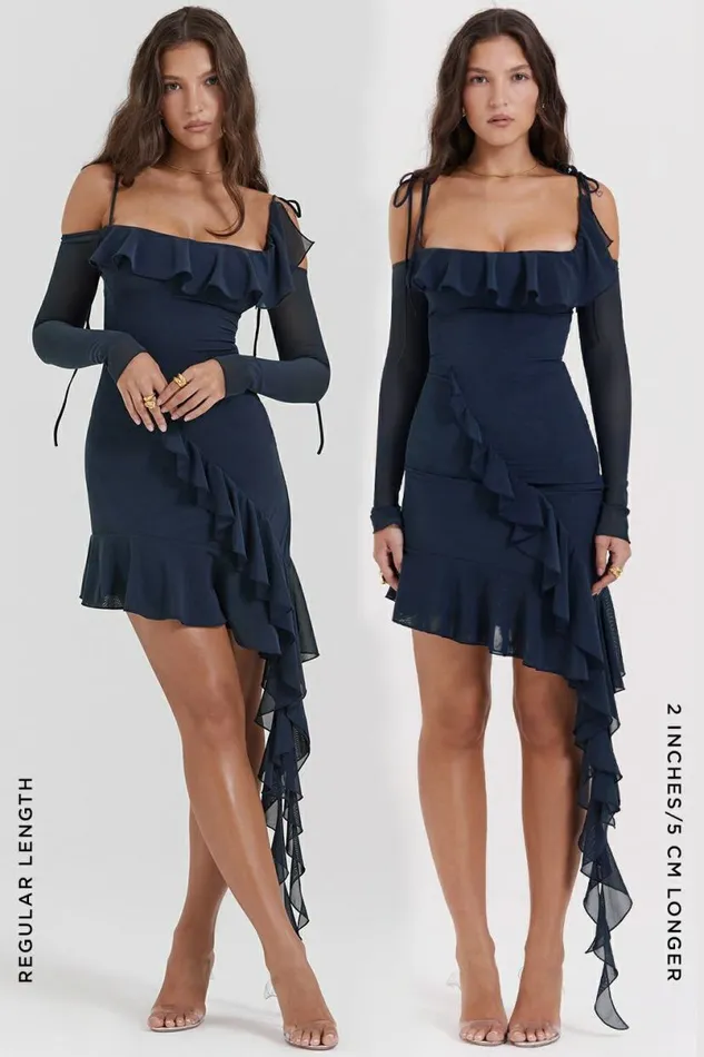 Women Kiki French Navy Ruffle Mini Dress House Of CB Dresses