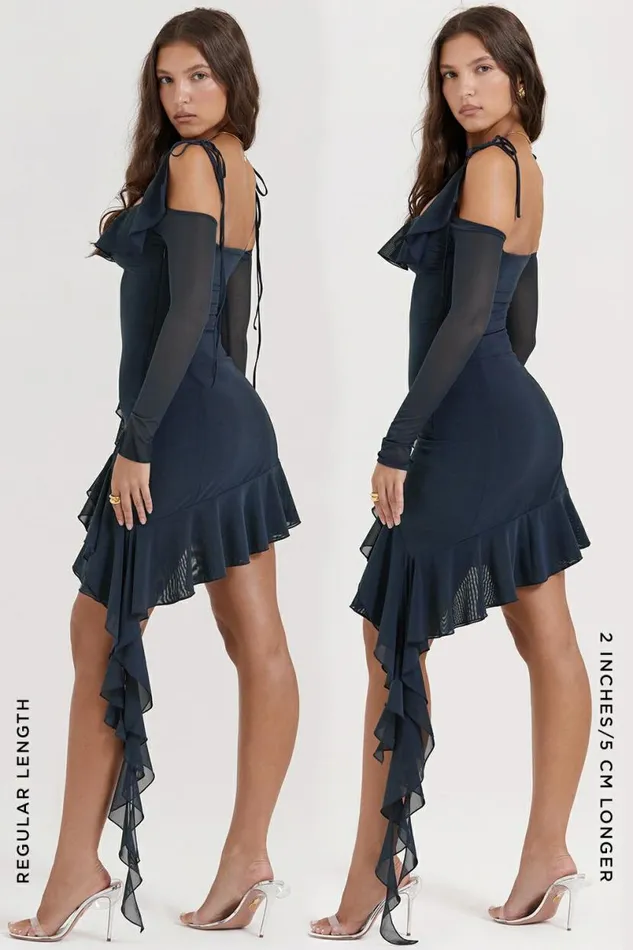 Women Kiki French Navy Ruffle Mini Dress House Of CB Dresses