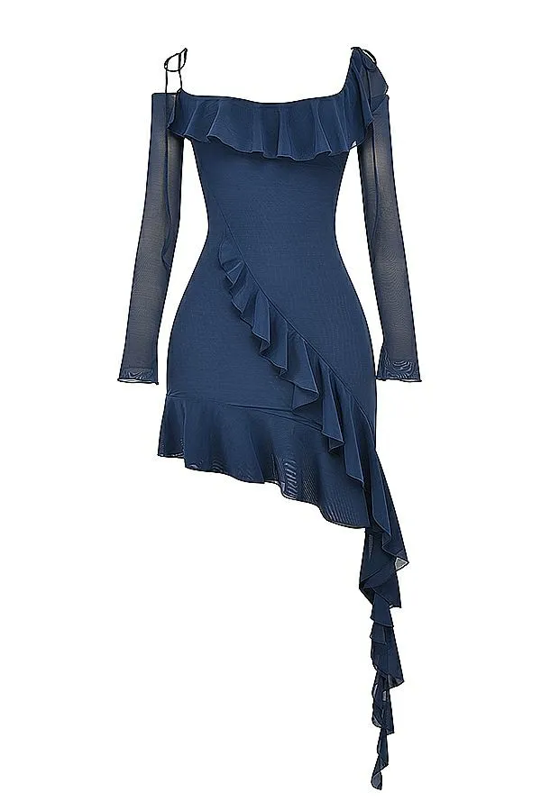 Women Kiki French Navy Ruffle Mini Dress House Of CB Dresses