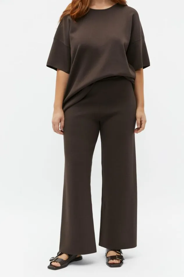 Women Knitwear and Sweaters Seed Heritage Crepe Knit Wide Leg Pant Dark Espresso