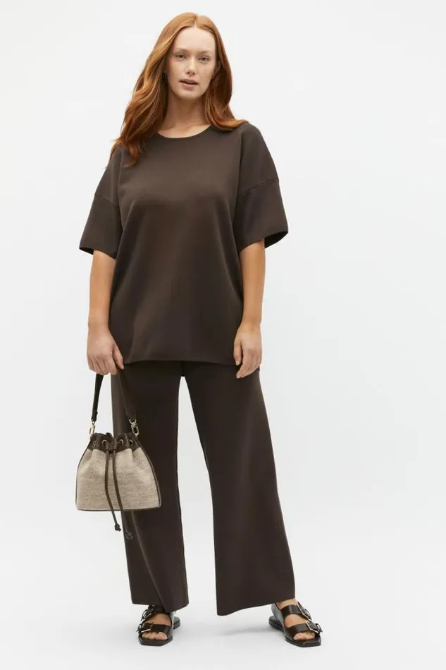 Women Knitwear and Sweaters Seed Heritage Crepe Knit Wide Leg Pant Dark Espresso