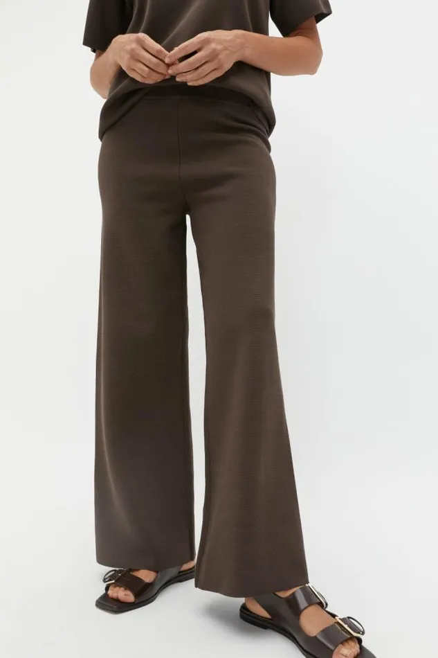 Women Knitwear and Sweaters Seed Heritage Crepe Knit Wide Leg Pant Dark Espresso