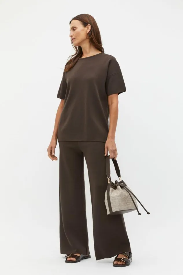 Women Knitwear and Sweaters Seed Heritage Crepe Knit Wide Leg Pant Dark Espresso