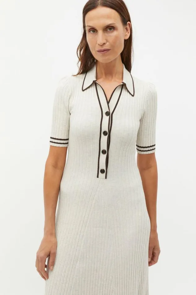 Women Knitwear and Sweaters Seed Heritage Short Sleeve Knit Tipping Dress Oat Marle Women Knitwear and Sweaters Seed Heritage Short Sleeve Knit Tipping Dress Oat Marle