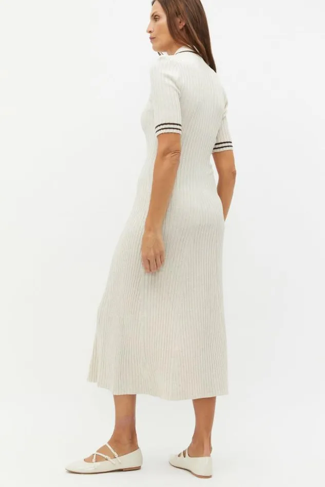 Women Knitwear and Sweaters Seed Heritage Short Sleeve Knit Tipping Dress Oat Marle