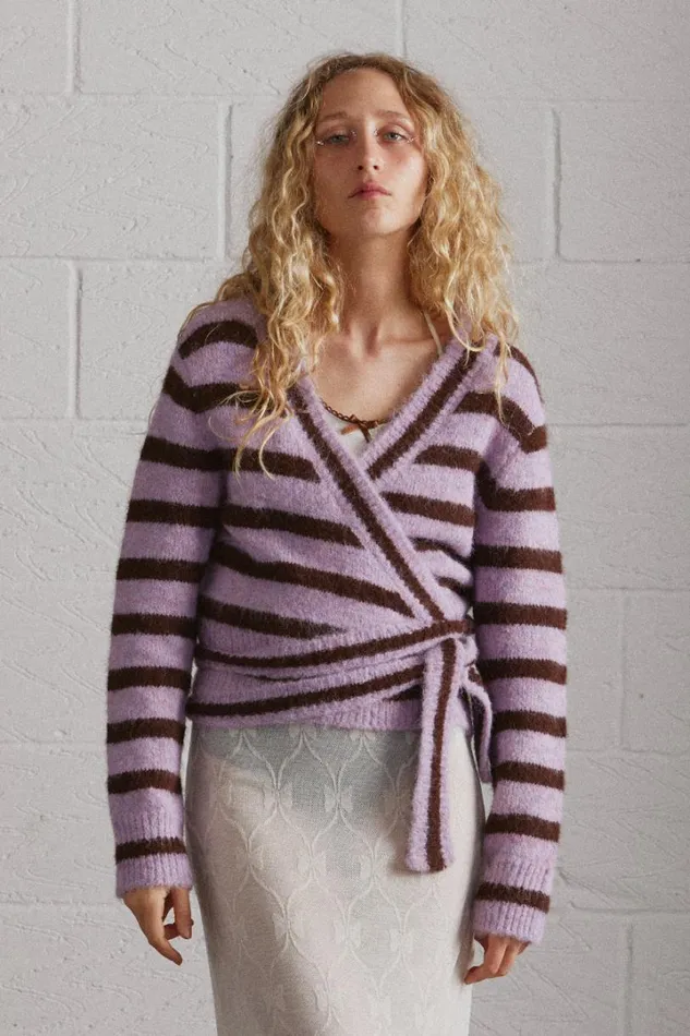 Women Knitwear Damson Madder Rose Ballet Wrap Cardi