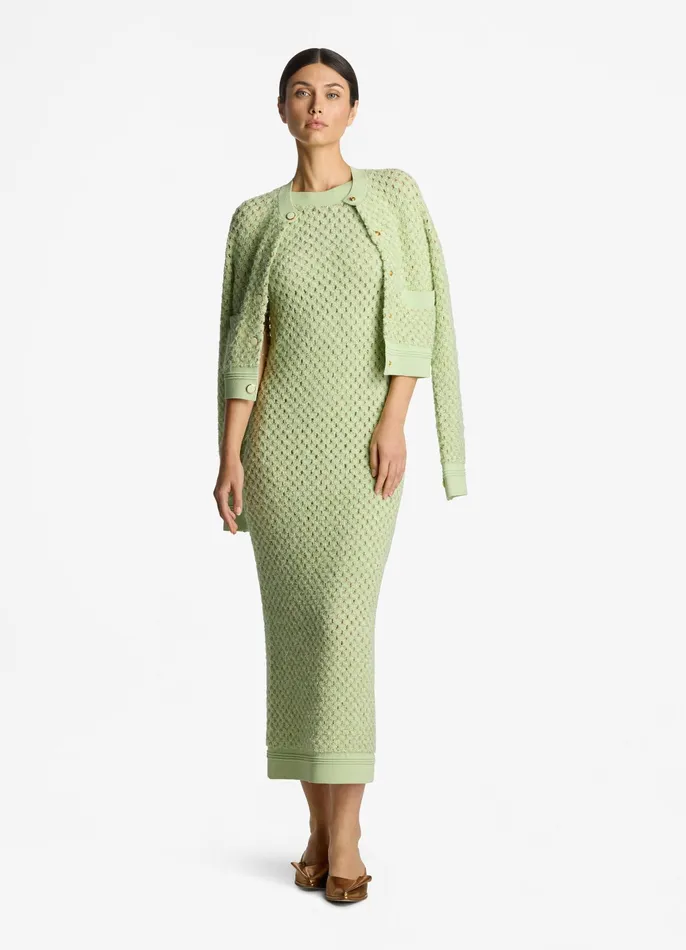 Women Knitwear St John Sparkle Crochet Knit Jacket Pale Lime Women Knitwear St John Sparkle Crochet Knit Jacket Pale Lime