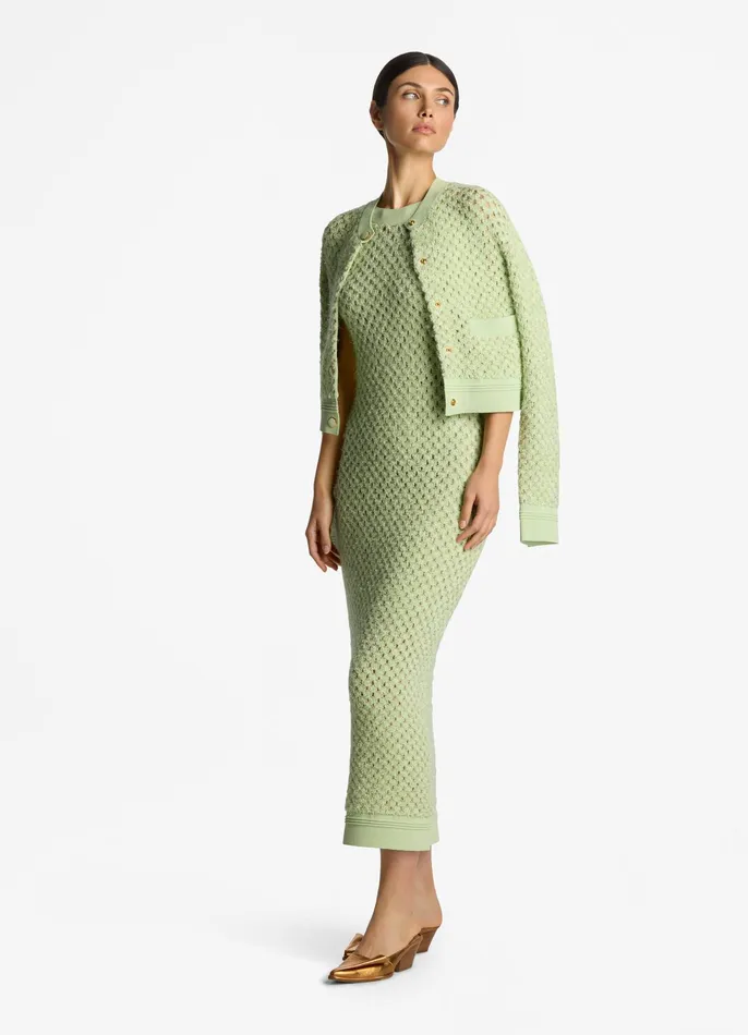 Women Knitwear St John Sparkle Crochet Knit Jacket Pale Lime Women Knitwear St John Sparkle Crochet Knit Jacket Pale Lime