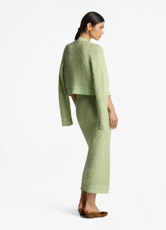 Women Knitwear St John Sparkle Crochet Knit Jacket Pale Lime Women Knitwear St John Sparkle Crochet Knit Jacket Pale Lime