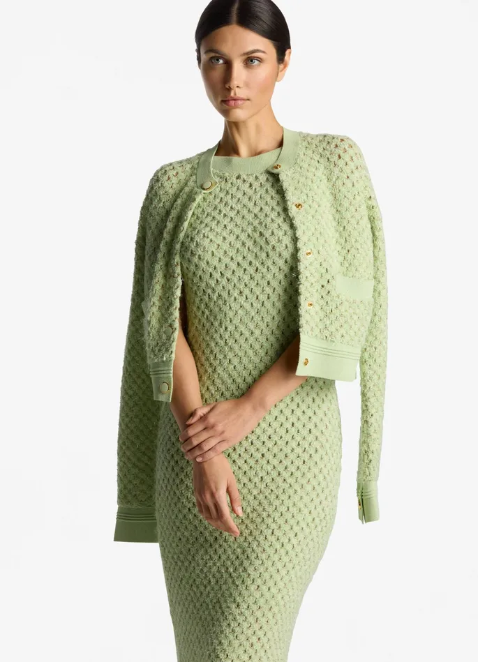 Women Knitwear St John Sparkle Crochet Knit Jacket Pale Lime Women Knitwear St John Sparkle Crochet Knit Jacket Pale Lime