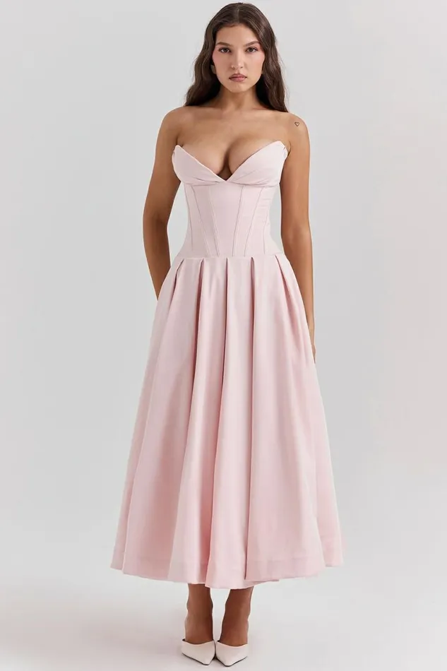 Women Lady Ballerina Pink Strapless Midi Dress House Of CB Dresses