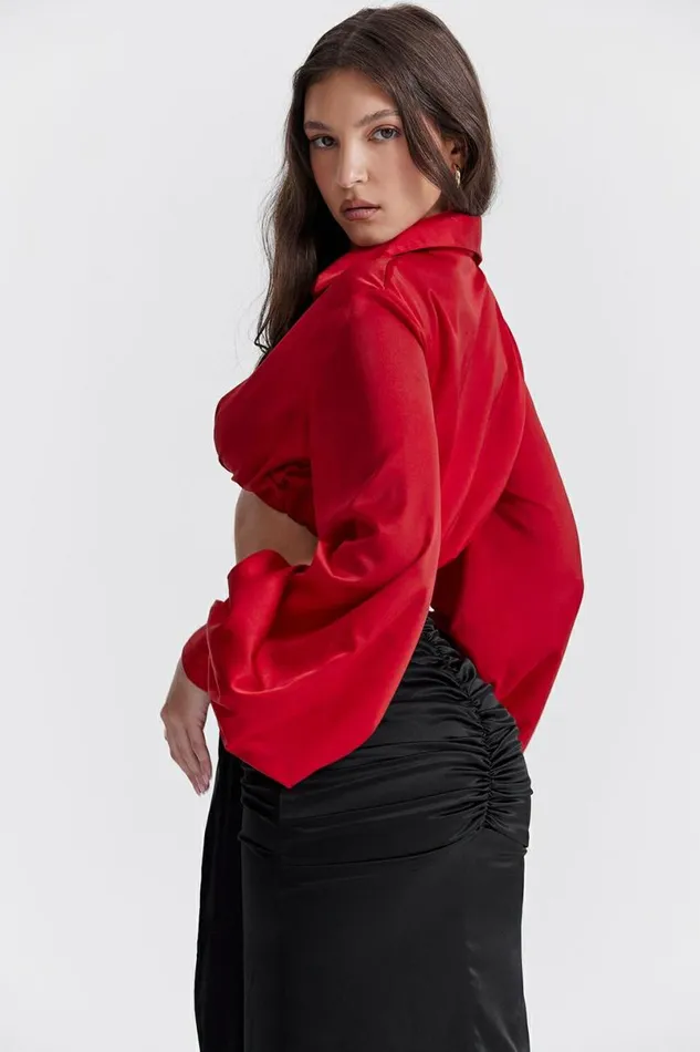 Women Laraine Cherry Silk Blouson Top House Of CB Tops