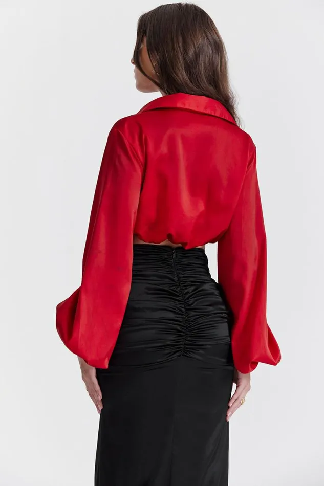 Women Laraine Cherry Silk Blouson Top House Of CB Tops