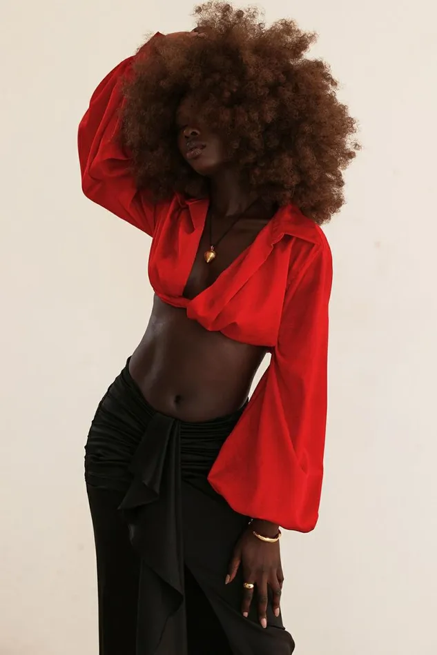 Women Laraine Cherry Silk Blouson Top House Of CB Tops