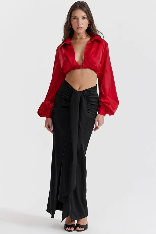 Women Laraine Cherry Silk Blouson Top House Of CB Tops