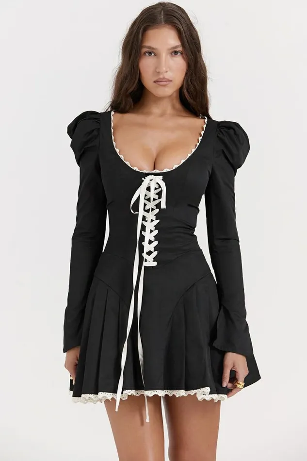 Women Larisa Black and Cream Pleated Mini Dress House Of CB Dresses
