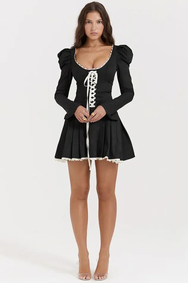 Women Larisa Black and Cream Pleated Mini Dress House Of CB Dresses