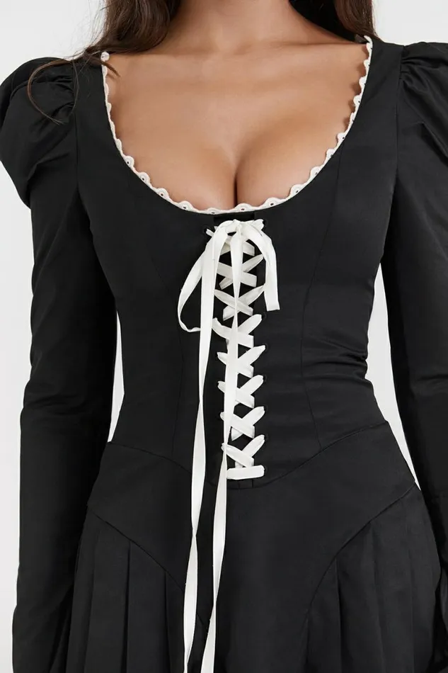 Women Larisa Black and Cream Pleated Mini Dress House Of CB Dresses