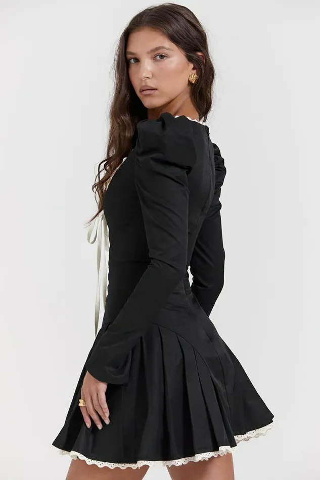 Women Larisa Black and Cream Pleated Mini Dress House Of CB Dresses