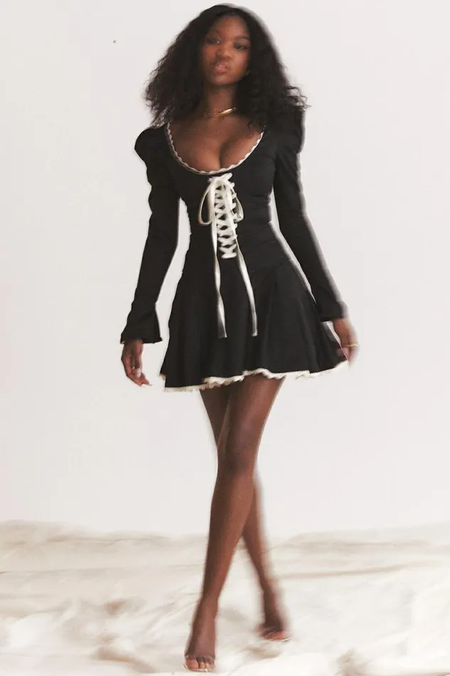 Women Larisa Black and Cream Pleated Mini Dress House Of CB Dresses