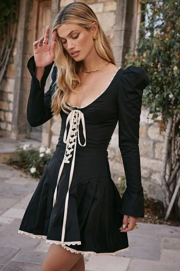 Women Larisa Black and Cream Pleated Mini Dress House Of CB Dresses