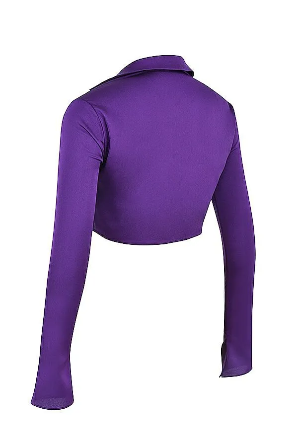 Women Lavender Grape Satin Cropped Tie Front Top House Of CB Tops Women Lavender Grape Satin Cropped Tie Front Top House Of CB Tops