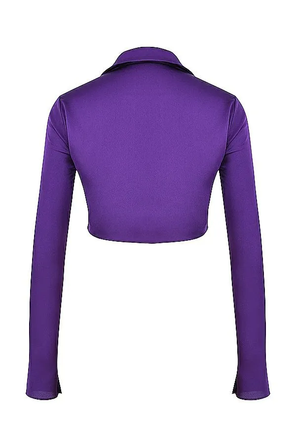Women Lavender Grape Satin Cropped Tie Front Top House Of CB Tops Women Lavender Grape Satin Cropped Tie Front Top House Of CB Tops