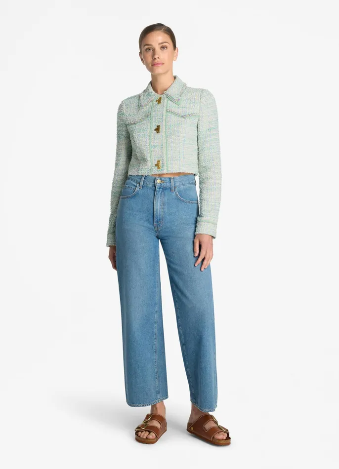 Women Light Jackets St John Light Textured Eyelash Tweed Short Jacket Mintecru Multi Women Light Jackets St John Light Textured Eyelash Tweed Short Jacket Mintecru Multi
