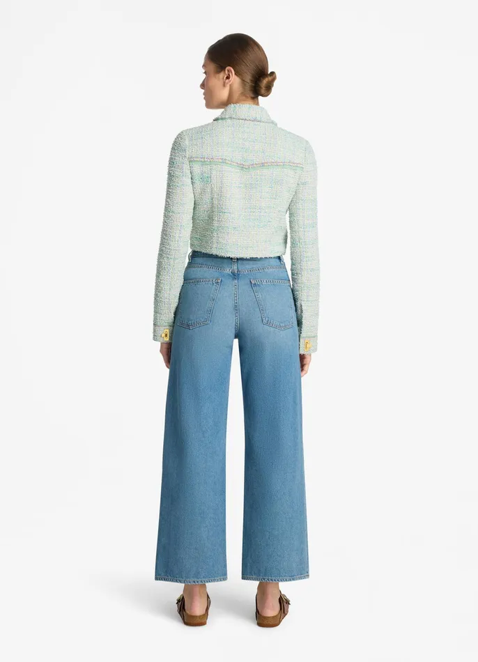 Women Light Jackets St John Light Textured Eyelash Tweed Short Jacket Mintecru Multi Women Light Jackets St John Light Textured Eyelash Tweed Short Jacket Mintecru Multi