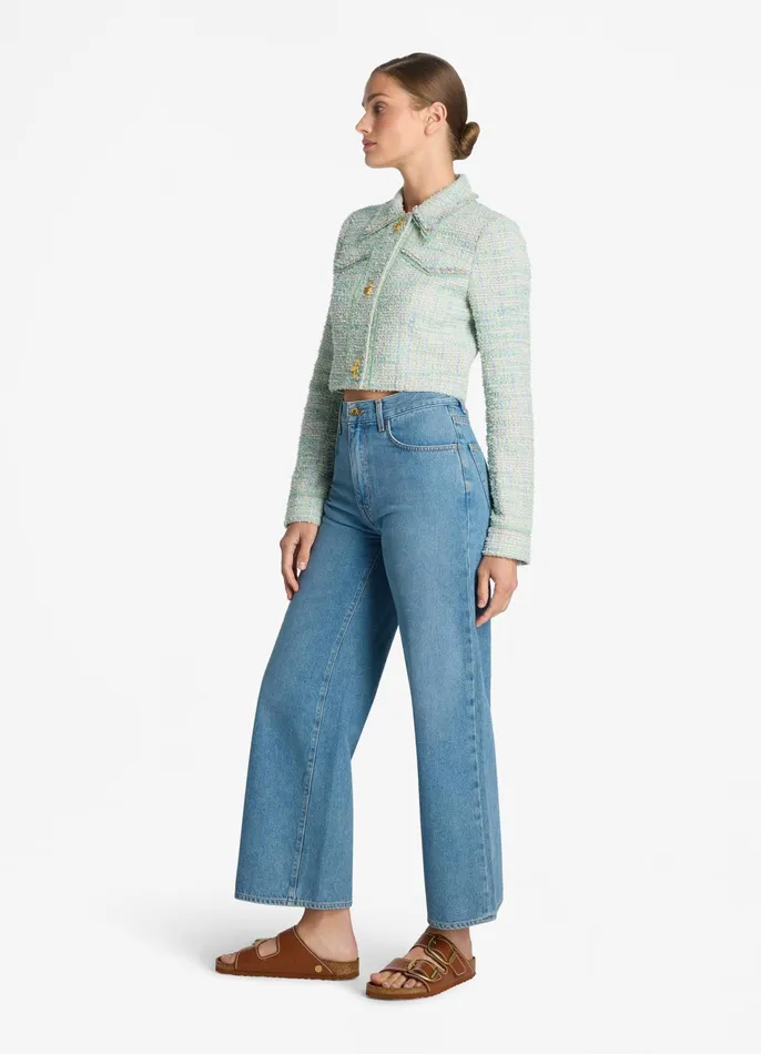 Women Light Jackets St John Light Textured Eyelash Tweed Short Jacket Mintecru Multi Women Light Jackets St John Light Textured Eyelash Tweed Short Jacket Mintecru Multi