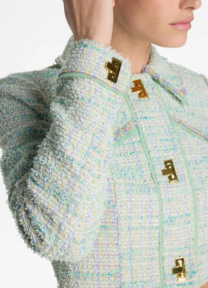 Women Light Jackets St John Light Textured Eyelash Tweed Short Jacket Mintecru Multi Women Light Jackets St John Light Textured Eyelash Tweed Short Jacket Mintecru Multi