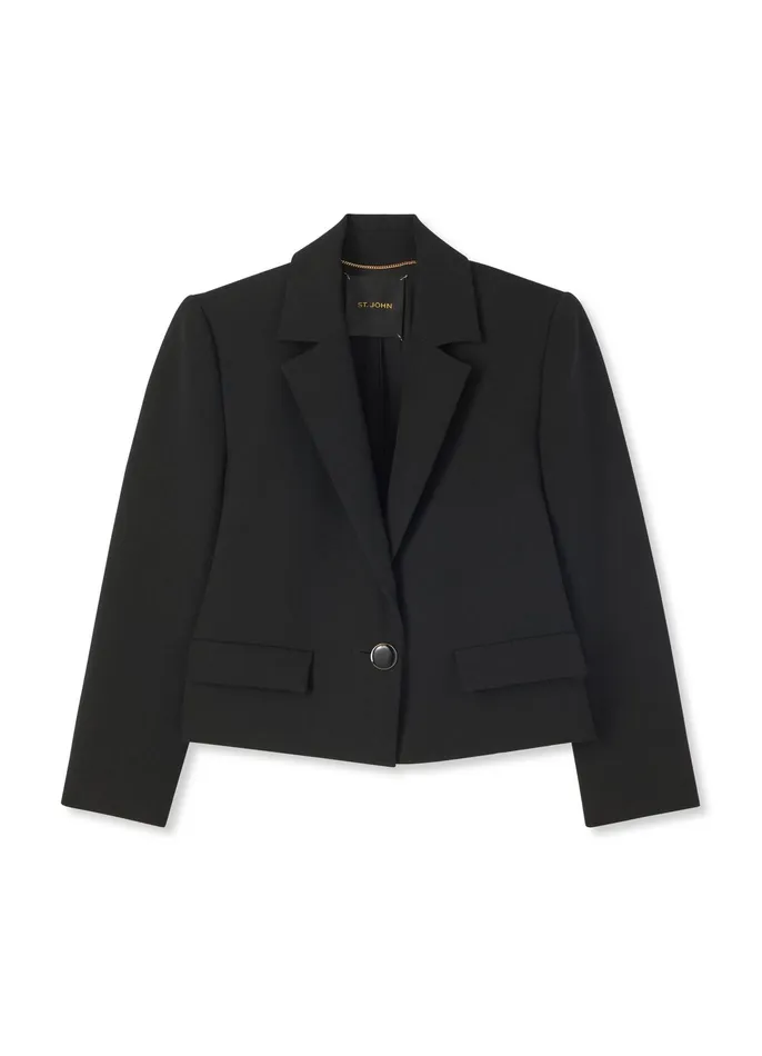 Women Light Jackets St John Stretch Crepe Single Button Jacket Black
