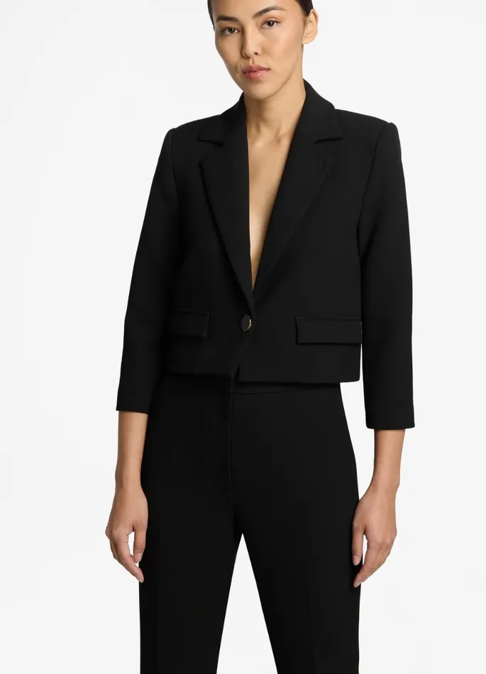 Women Light Jackets St John Stretch Crepe Single Button Jacket Black Women Light Jackets St John Stretch Crepe Single Button Jacket Black