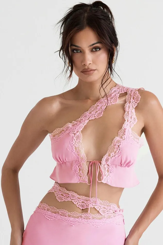 Women Lorena Pink Floaty Cropped Top House Of CB Tops