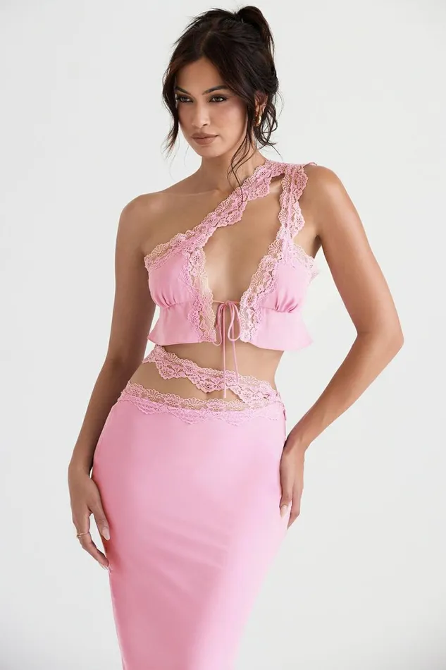 Women Lorena Pink Floaty Cropped Top House Of CB Tops Women Lorena Pink Floaty Cropped Top House Of CB Tops